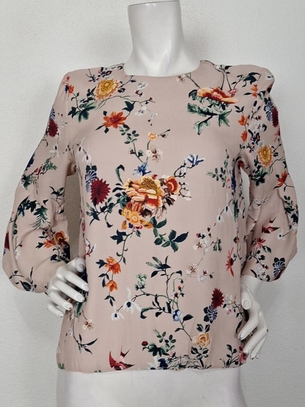 Cue Pink Multi Floral Bell Sleeve Romantic Cottagecore High Low Blouse Size 8
